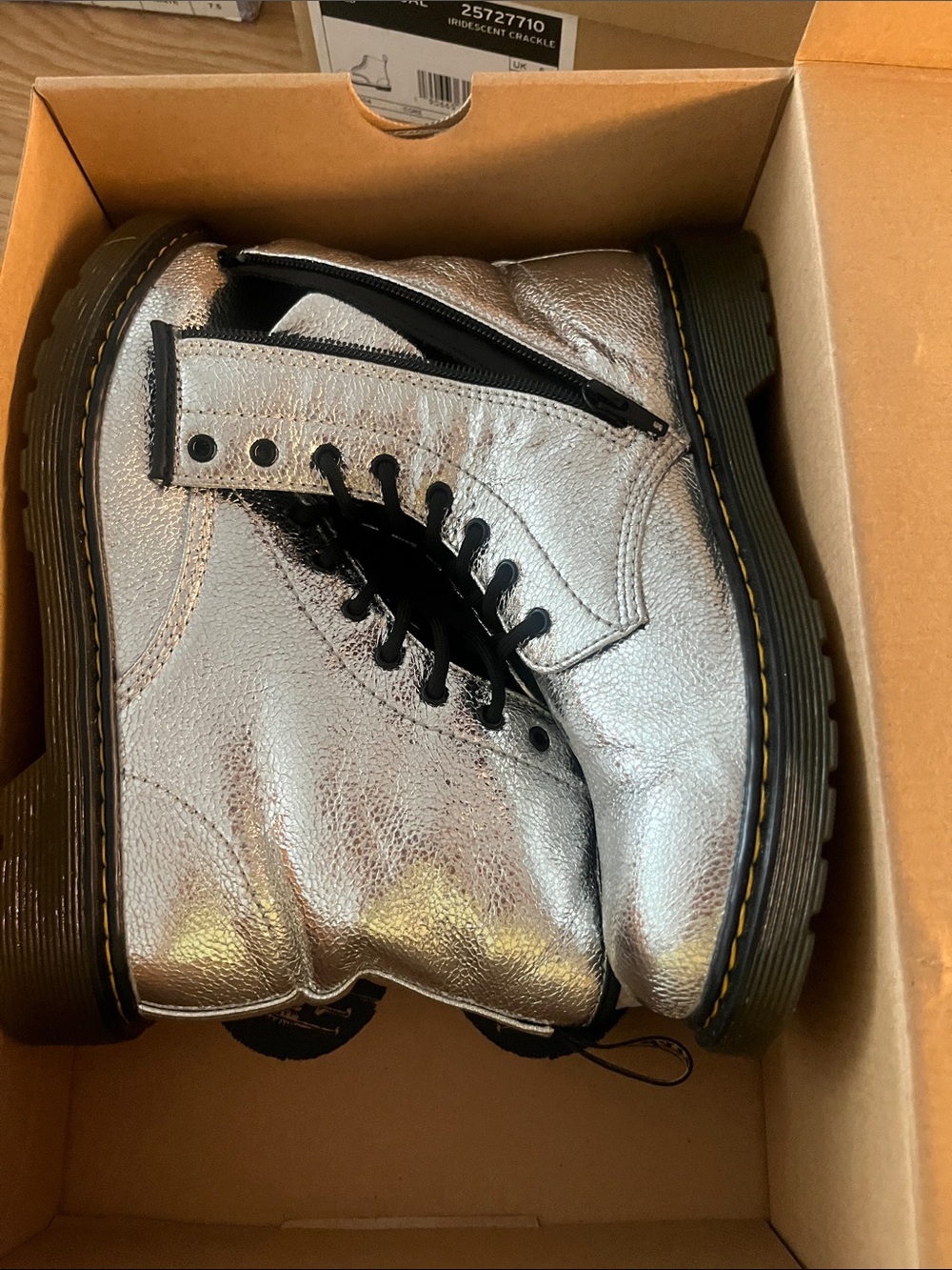 Dr. Martens Silver Crinkle Metallic 1460 Y Kids Ankle Boots